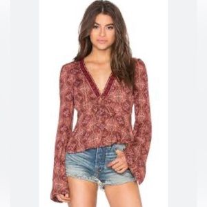 Free People Time of Your Life Top in Coral Combo, Size Small